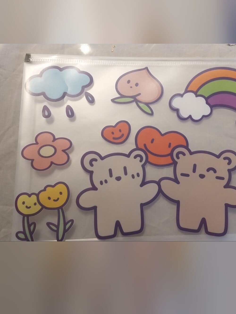Bundle Of 2 Cute Pastel Bear & Rainbow File Bags With Zipper And 1 File